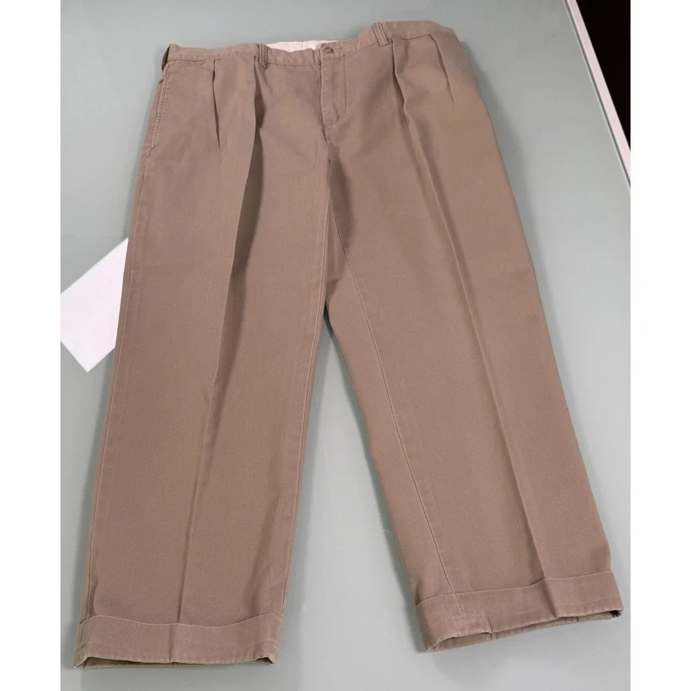 VTG Polo Ralph Lauren Ethan Pant Mens Khaki Pleated Cuffed Trouser  - 38x32